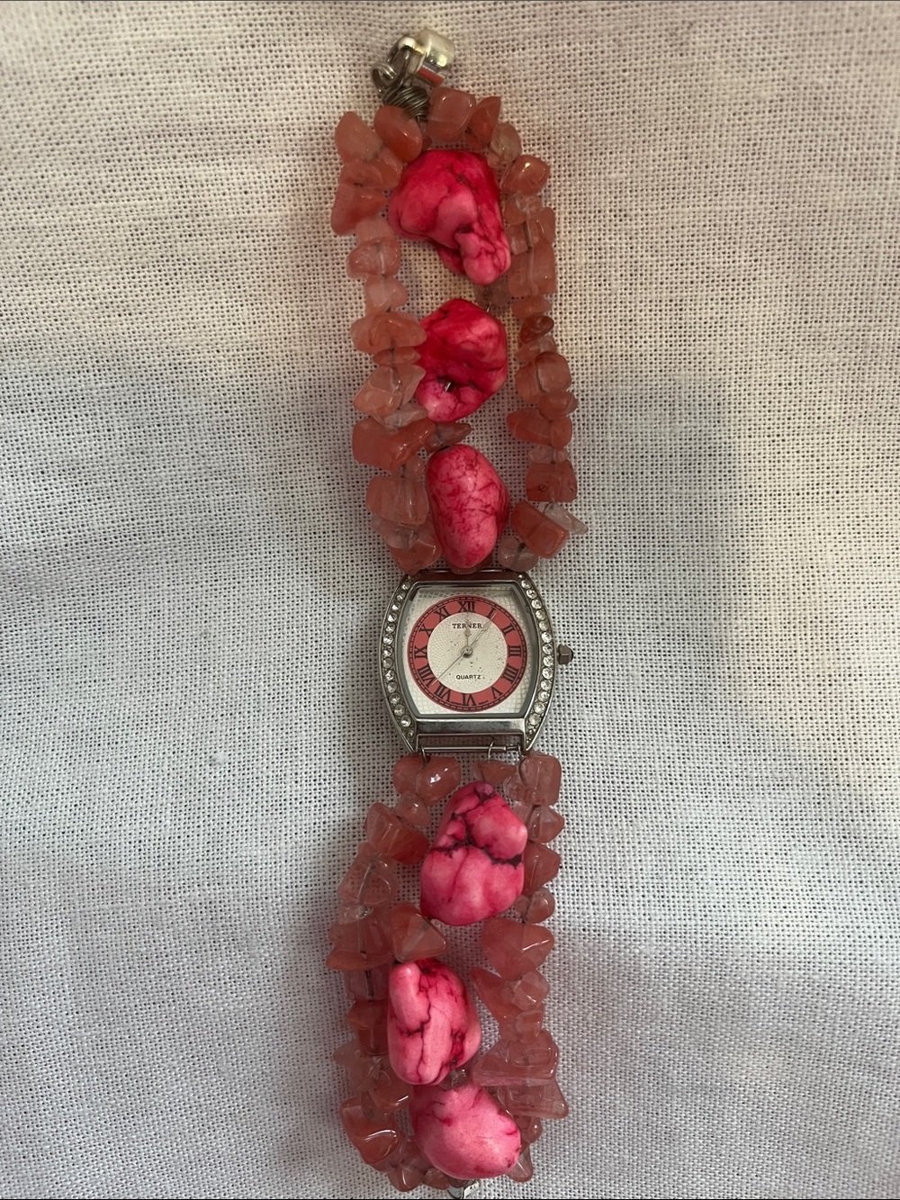 Bijou Terner Pink Turquoise Beaded Stone Bracelet Watch
